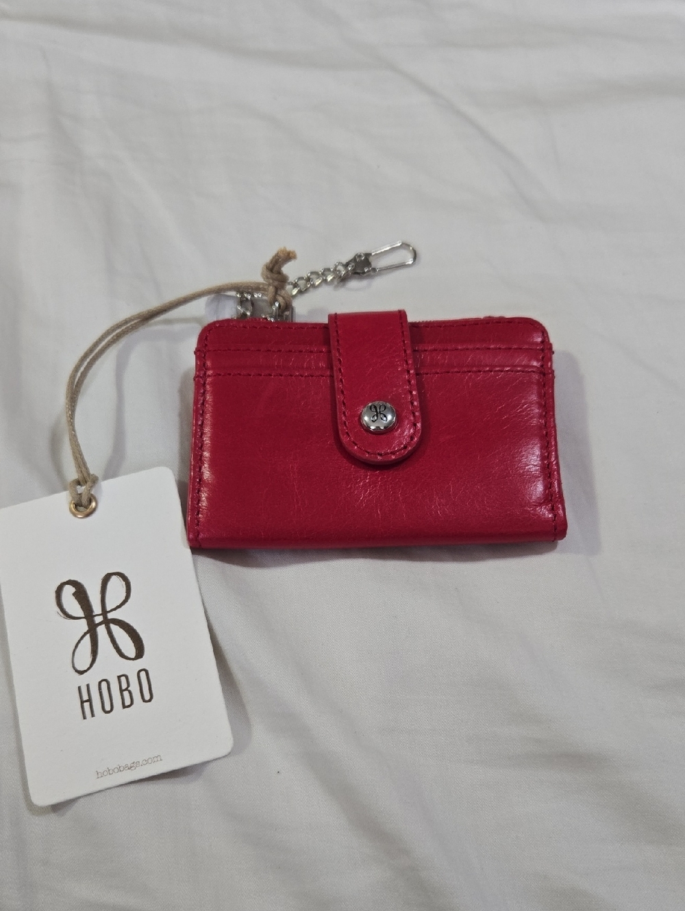 HOBO Red Leather Snap Card Case with Key Clip